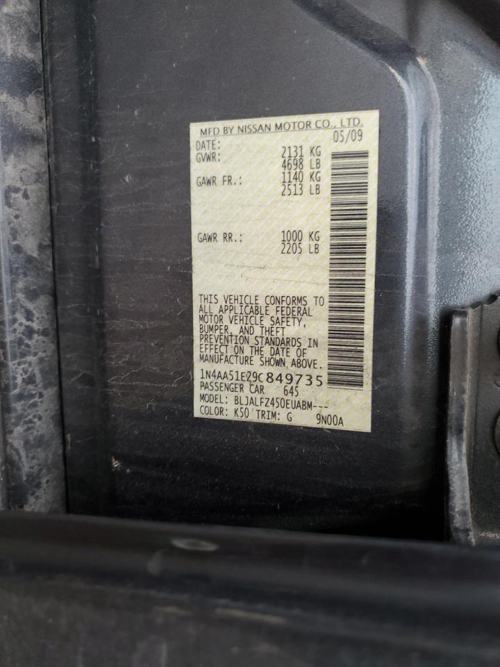 2009 Nissan Maxima S VIN: 1N4AA51E29C849735 Lot: 92221965