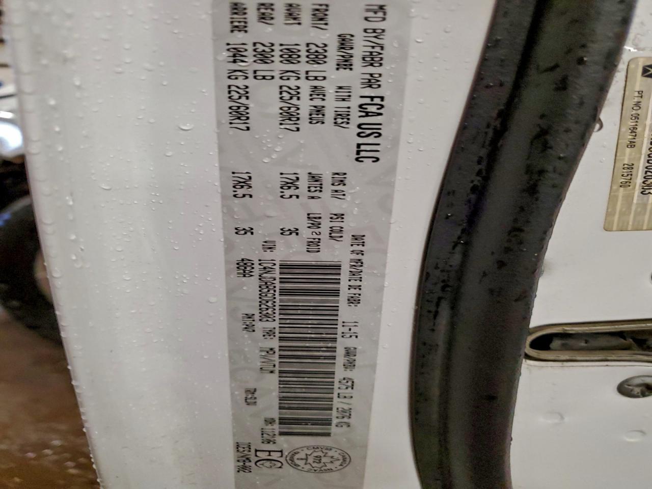 2016 Jeep Compass Sport VIN: 1C4NJDAB5GD626303 Lot: 94120925