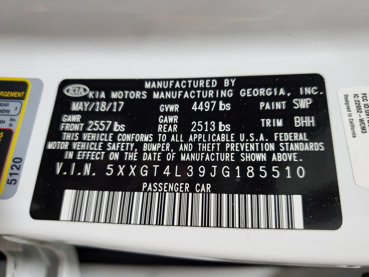 2018 Kia Optima Lx VIN: 5XXGT4L39JG185510 Lot: 92321975