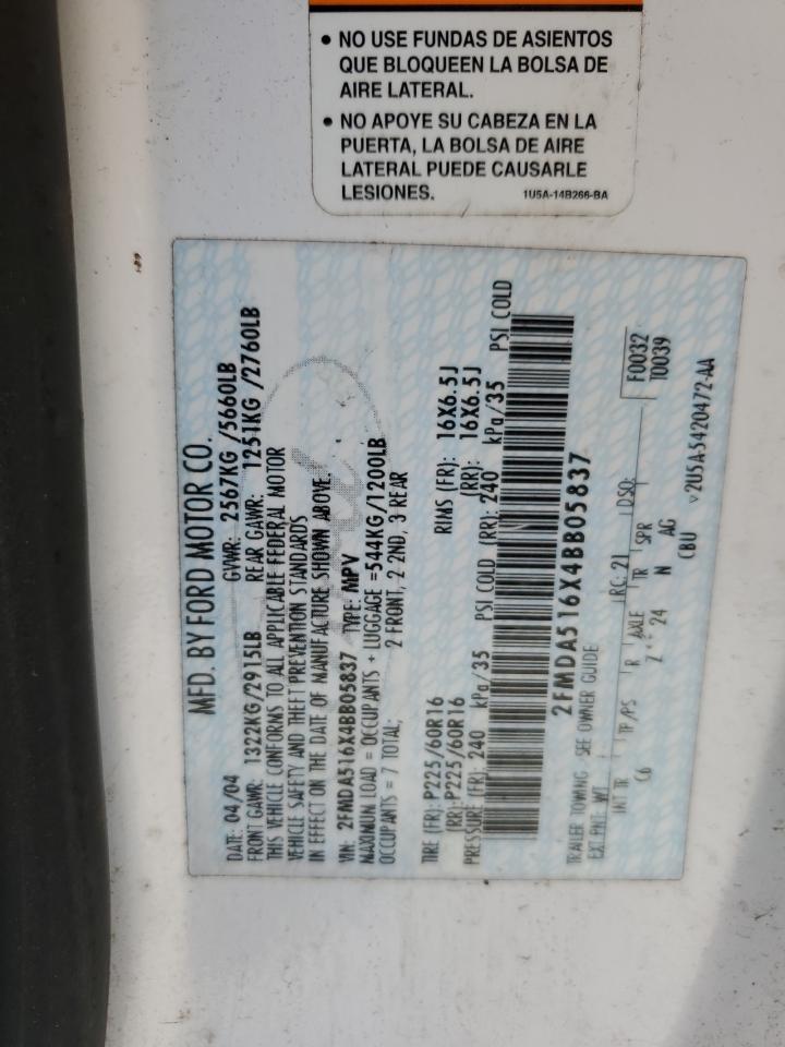 2004 Ford Freestar Se VIN: 2FMDA516X4BB05837 Lot: 91557045