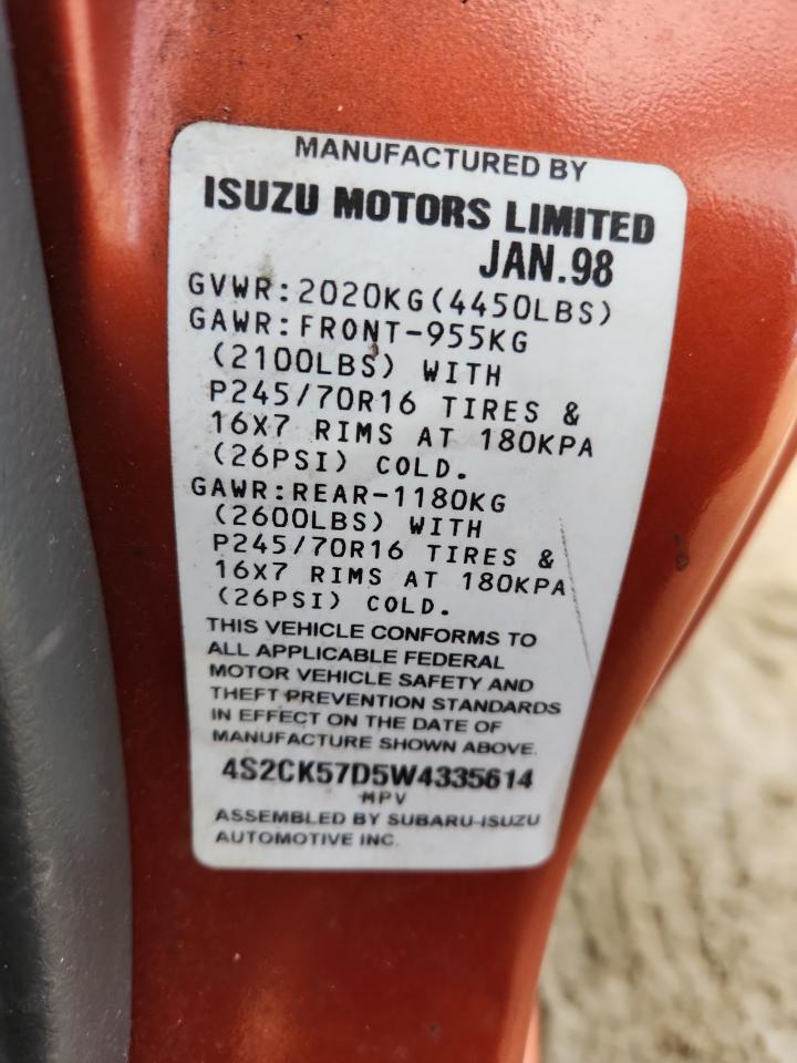 1998 Isuzu Amigo VIN: 4S2CK57D5W4335614 Lot: 91020635