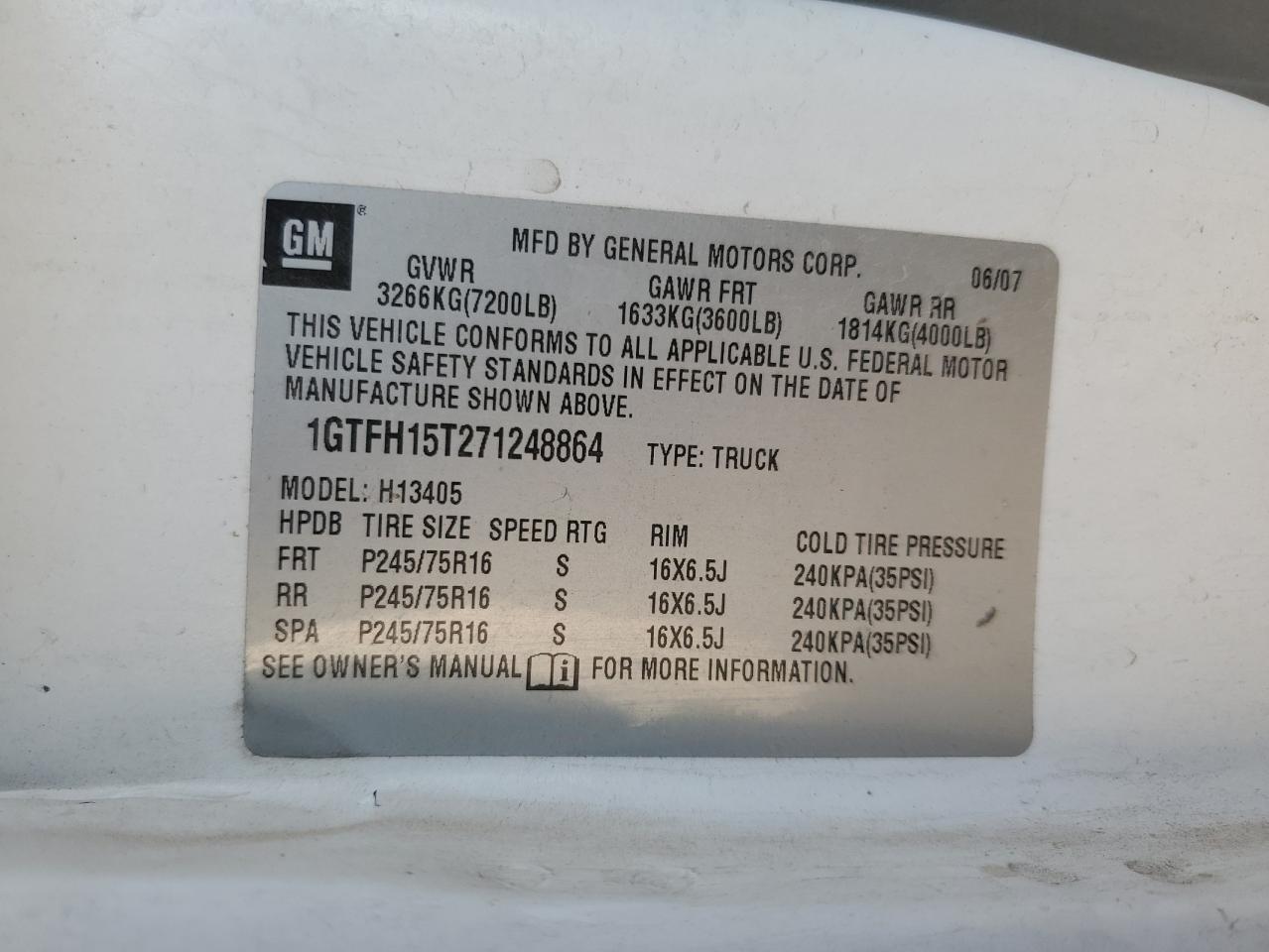 2007 GMC Savana G1500 VIN: 1GTFH15T271248864 Lot: 90482835