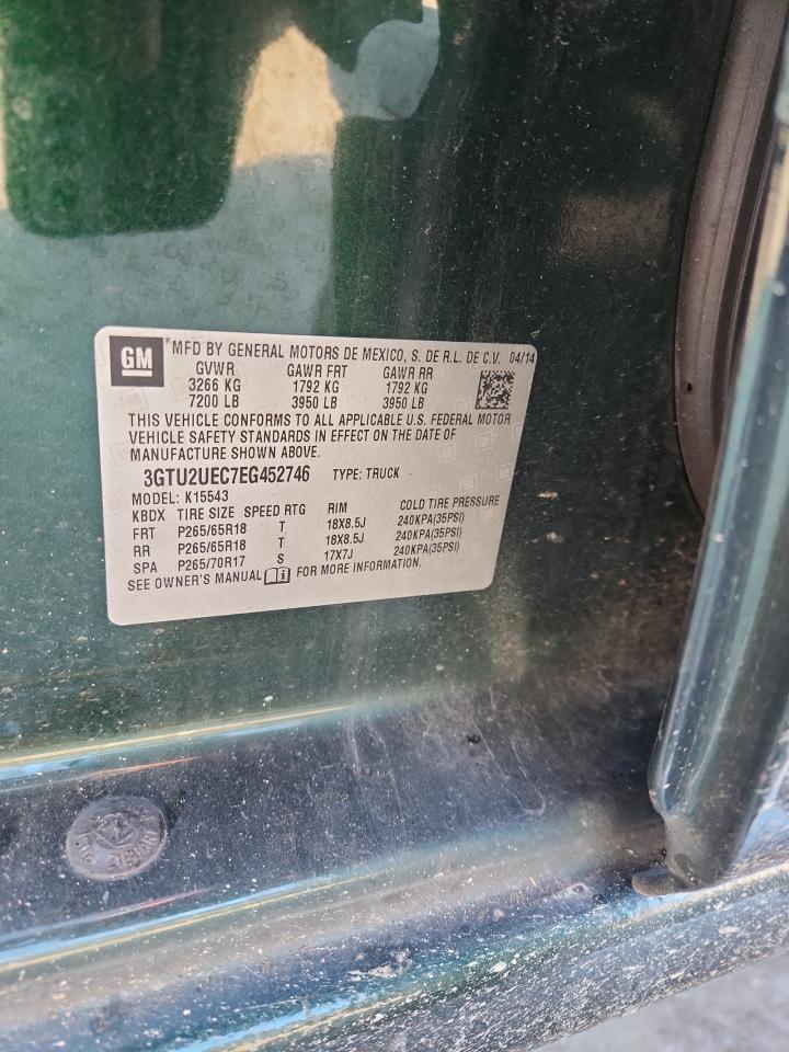 2014 GMC Sierra K1500 Sle VIN: 3GTU2UEC7EG452746 Lot: 92638665