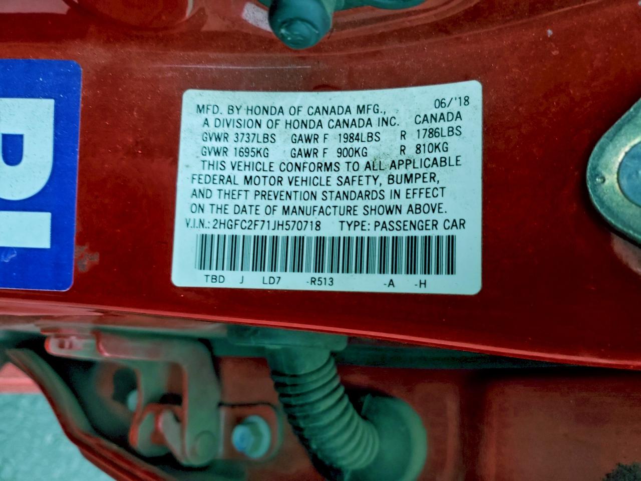 2018 Honda Civic Ex VIN: 2HGFC2F71JH570718 Lot: 94290605