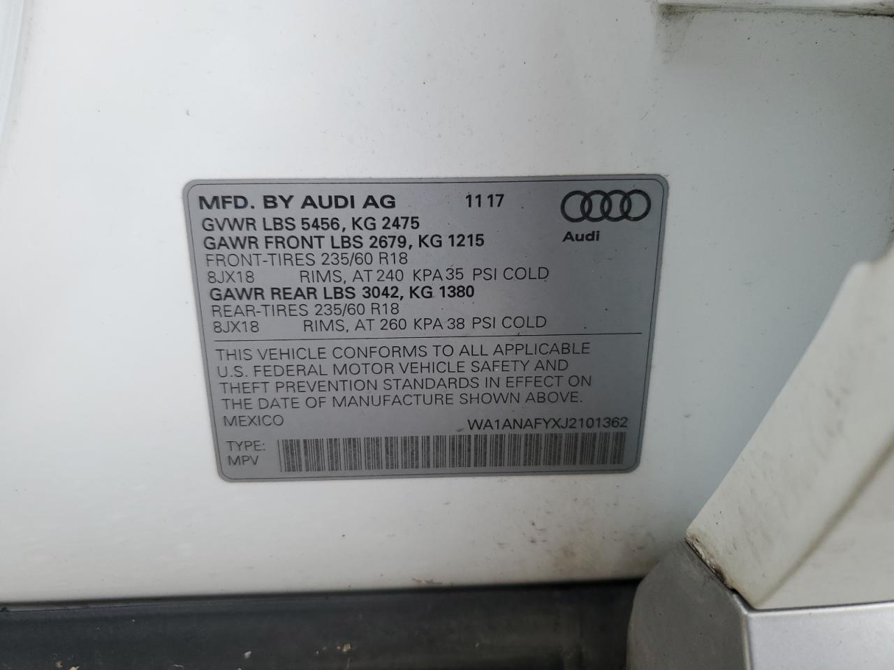 2018 Audi Q5 Premium VIN: WA1ANAFYXJ2101362 Lot: 91982575