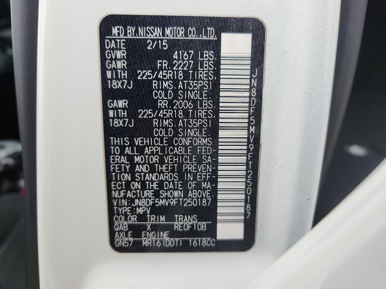 2015 Nissan Juke Nismo Rs VIN: JN8DF5MV9FT250187 Lot: 93830115