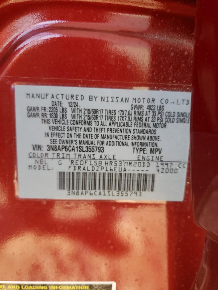 2025 Nissan Kicks Sv VIN: 3N8AP6CA1SL355793 Lot: 93936075