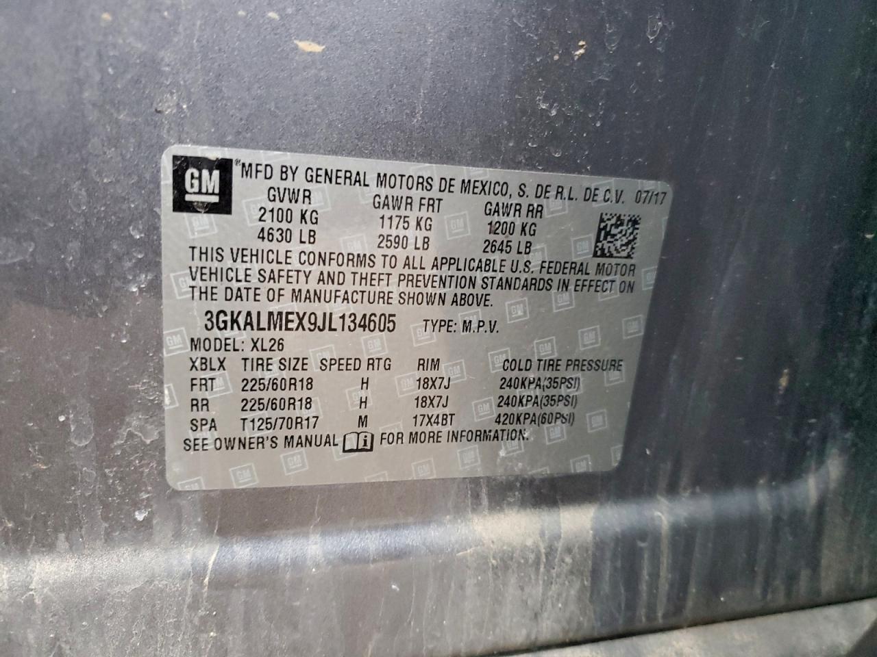 2018 GMC Terrain Sle VIN: 3GKALMEX9JL134605 Lot: 93909135