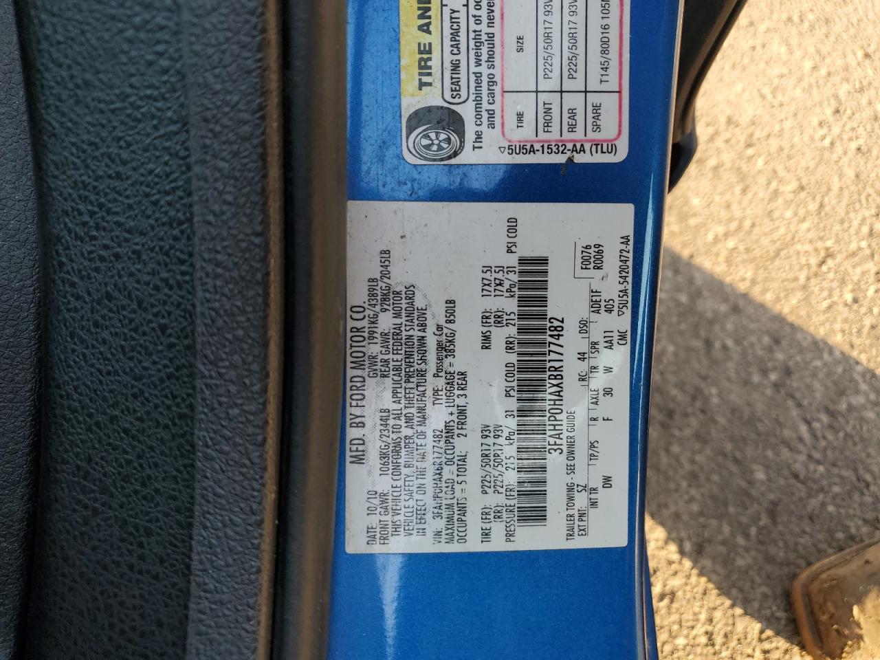 2011 Ford Fusion Se VIN: 3FAHP0HAXBR177482 Lot: 92694935