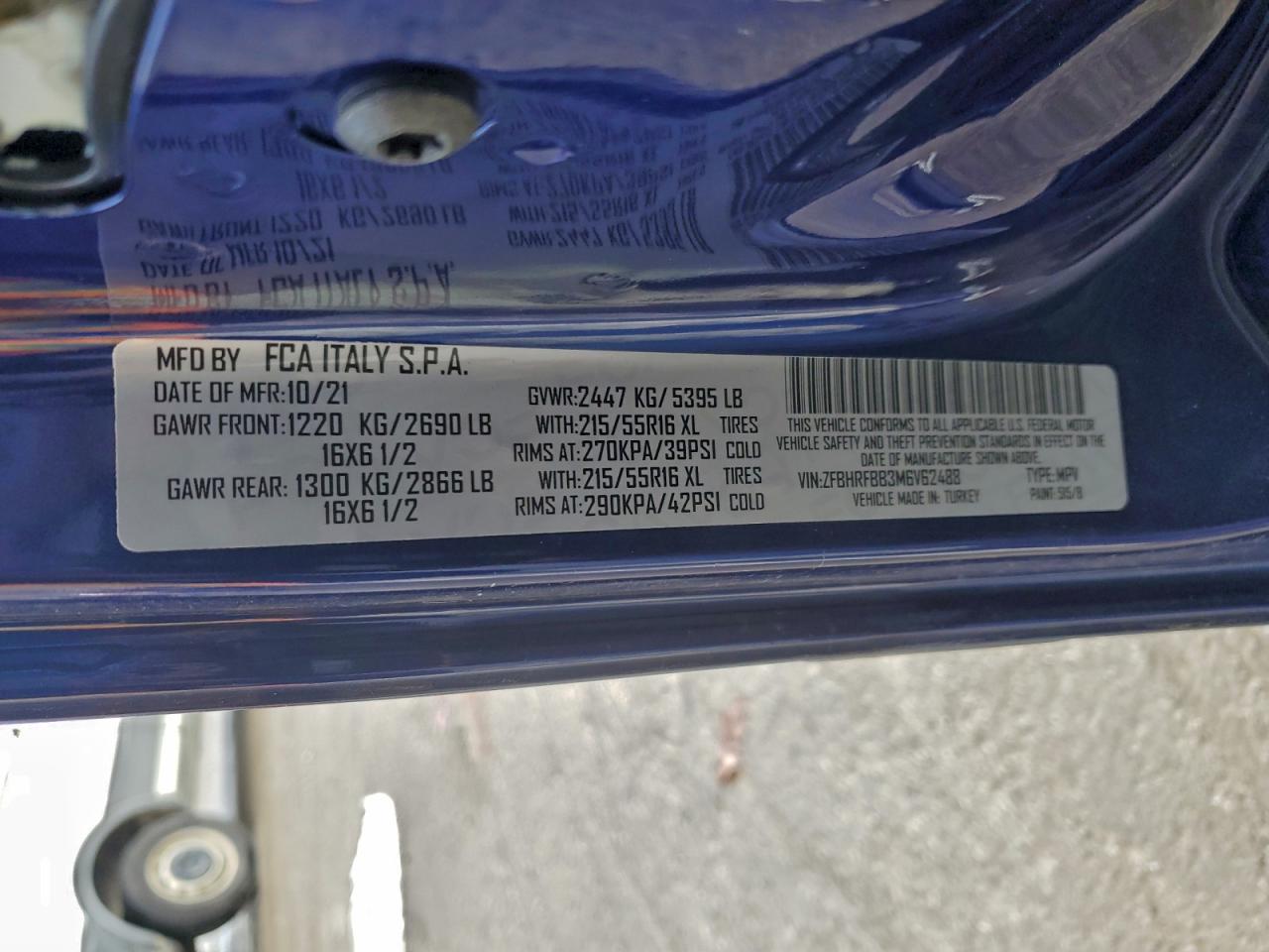 2021 Ram Promaster City Slt VIN: ZFBHRFBB3M6V62488 Lot: 94310465