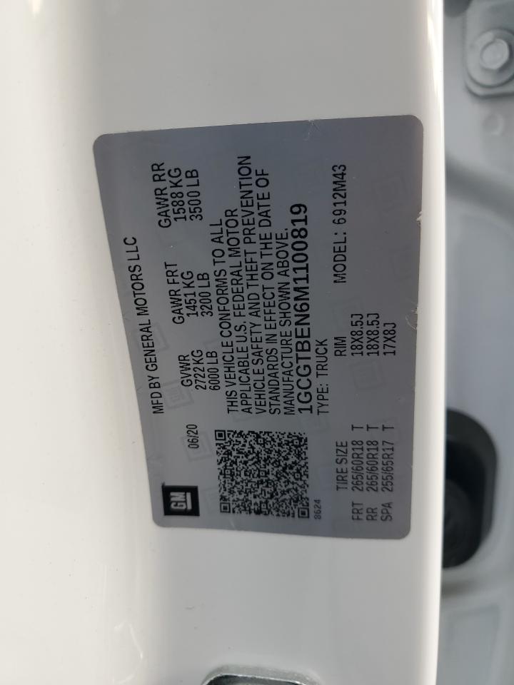 2021 Chevrolet Colorado VIN: 1GCGTBEN6M1100819 Lot: 93399775