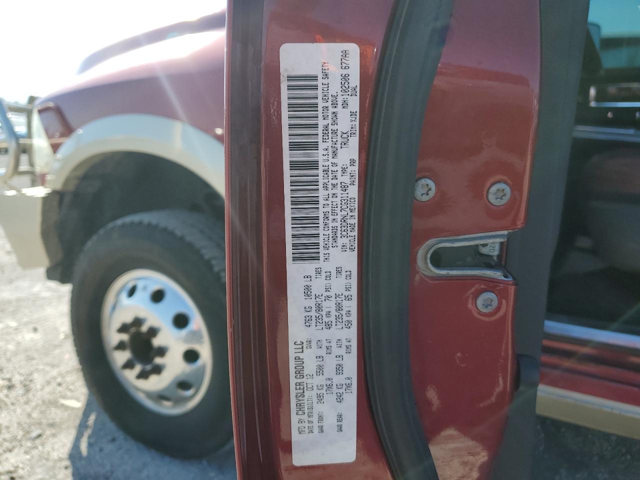 2012 Dodge Ram 3500 Longhorn VIN: 3C63DRNL7CG311487 Lot: 93190465