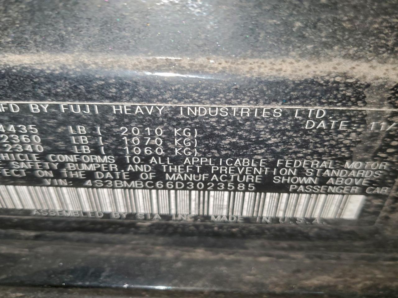 2013 Subaru Legacy 2.5 VIN: 023585 Lot: 85441455