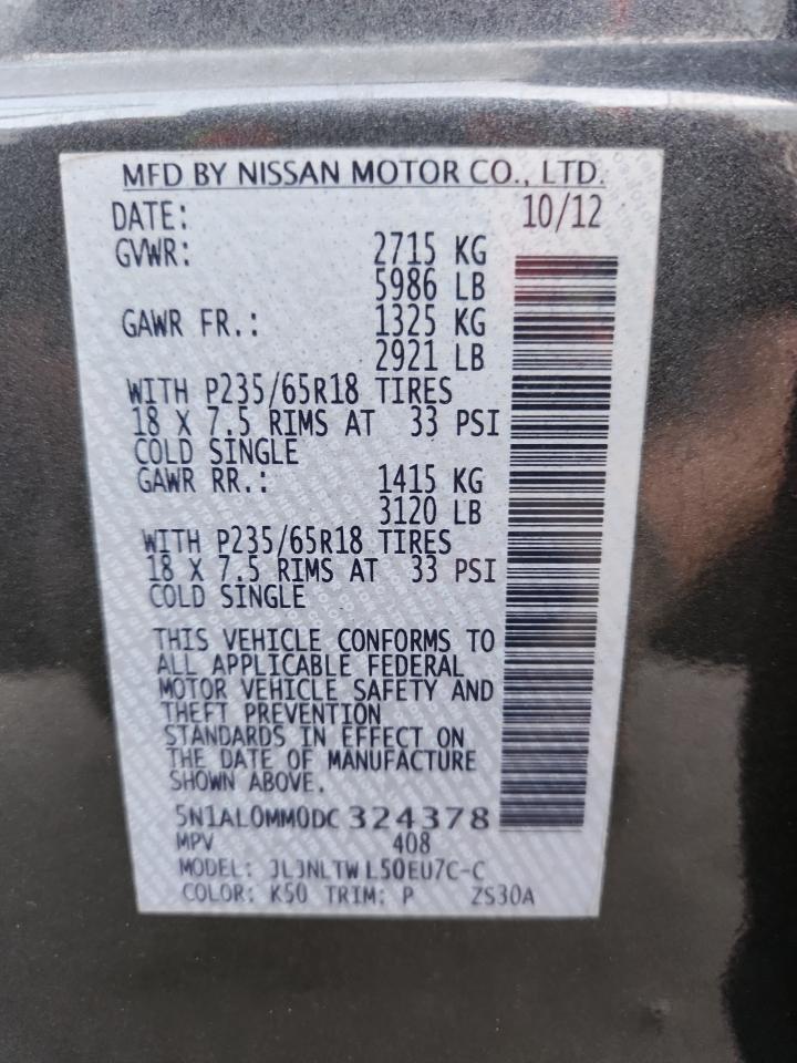 2013 Infiniti Jx35 VIN: 5N1AL0MM0DC324378 Lot: 92195805