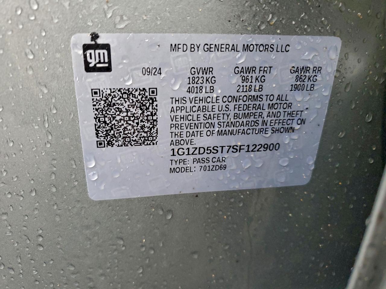 2025 Chevrolet Malibu Lt VIN: 1G1ZD5ST7SF122900 Lot: 93765615