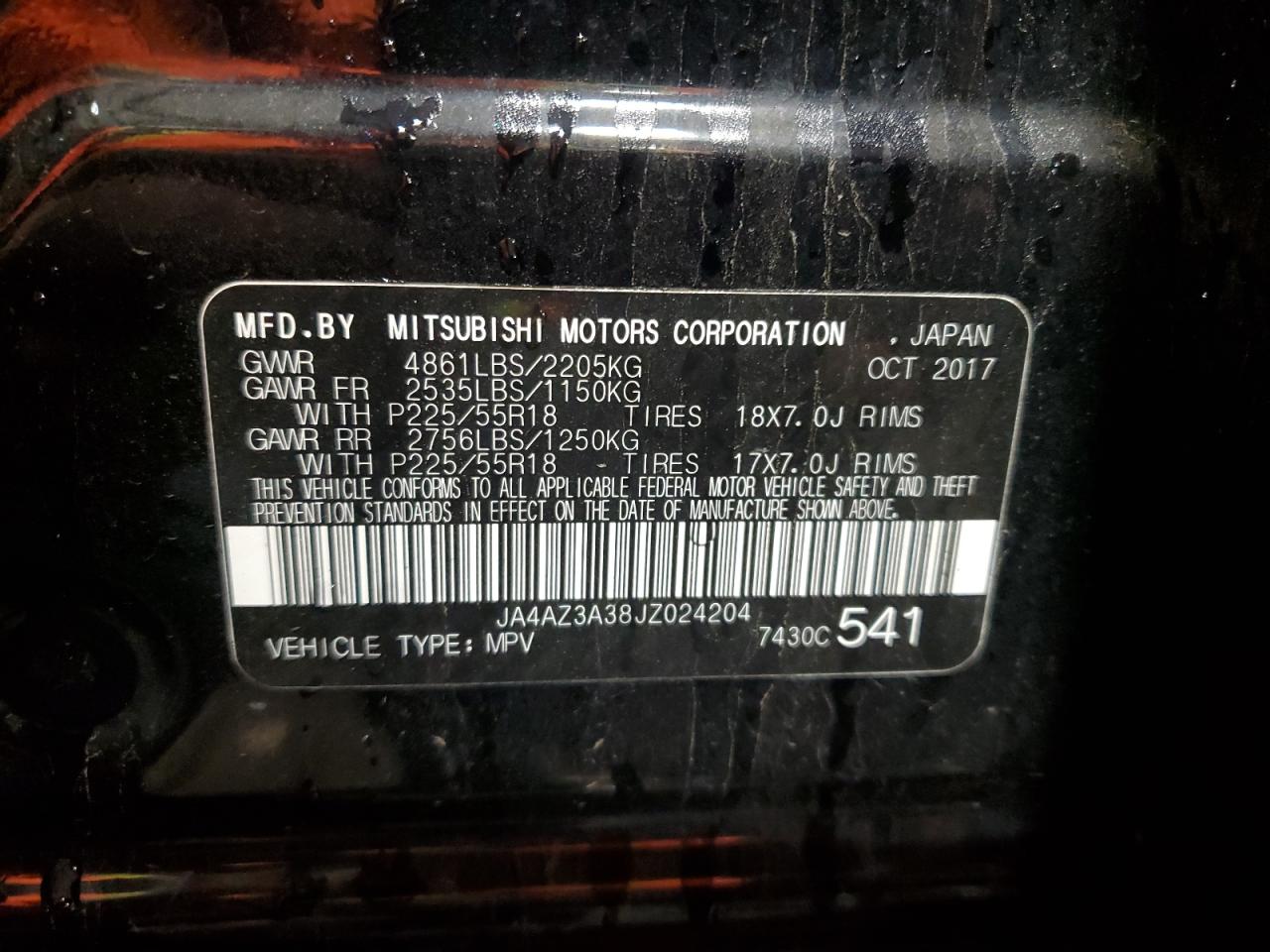 2018 Mitsubishi Outlander Se VIN: JA4AZ3A38JZ024204 Lot: 92387375