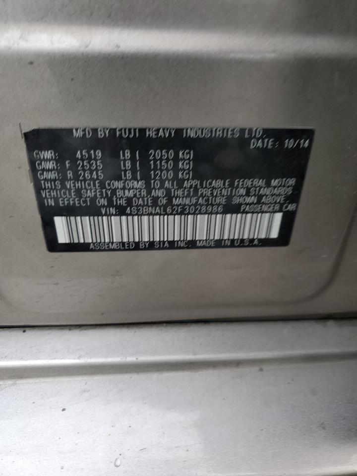 2015 Subaru Legacy 2.5I Limited VIN: 4S3BNAL62F3028986 Lot: 91933345