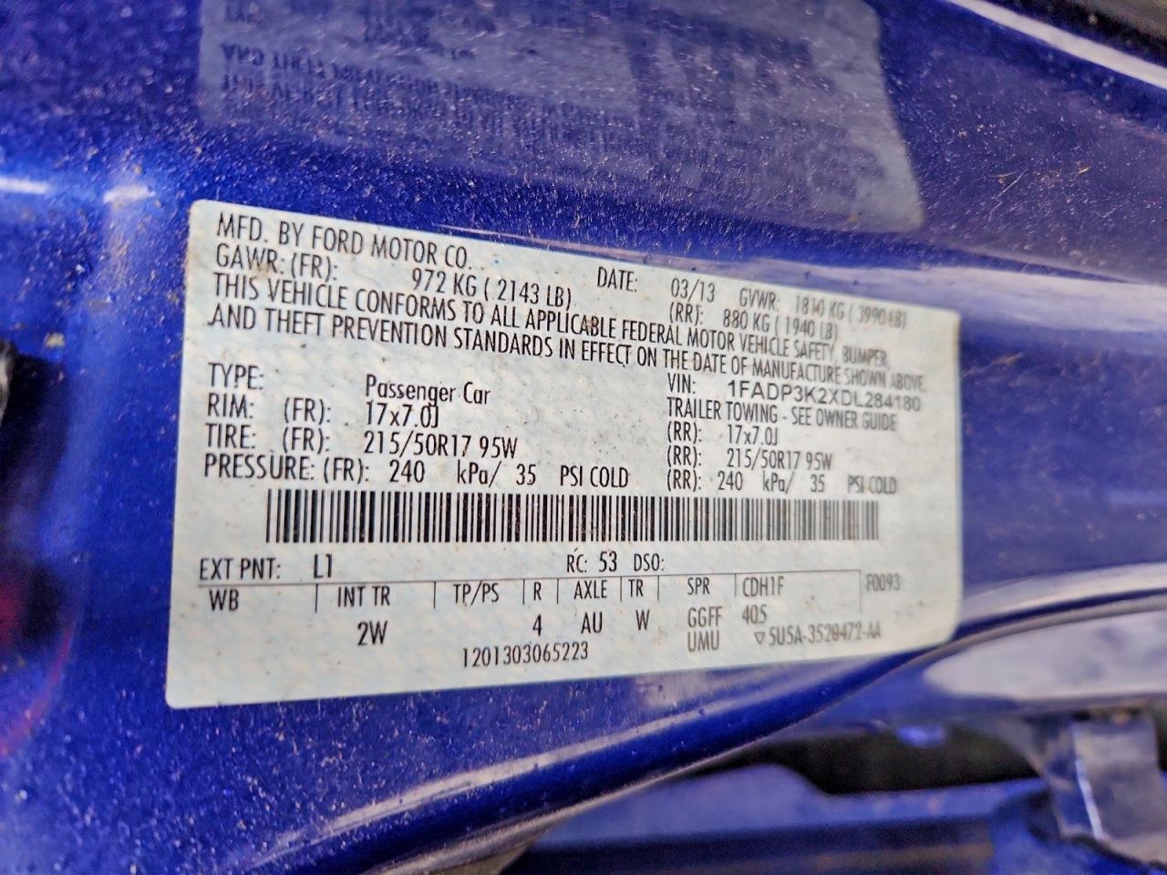 2013 Ford Focus Se VIN: 1FADP3K2XDL284180 Lot: 94562265