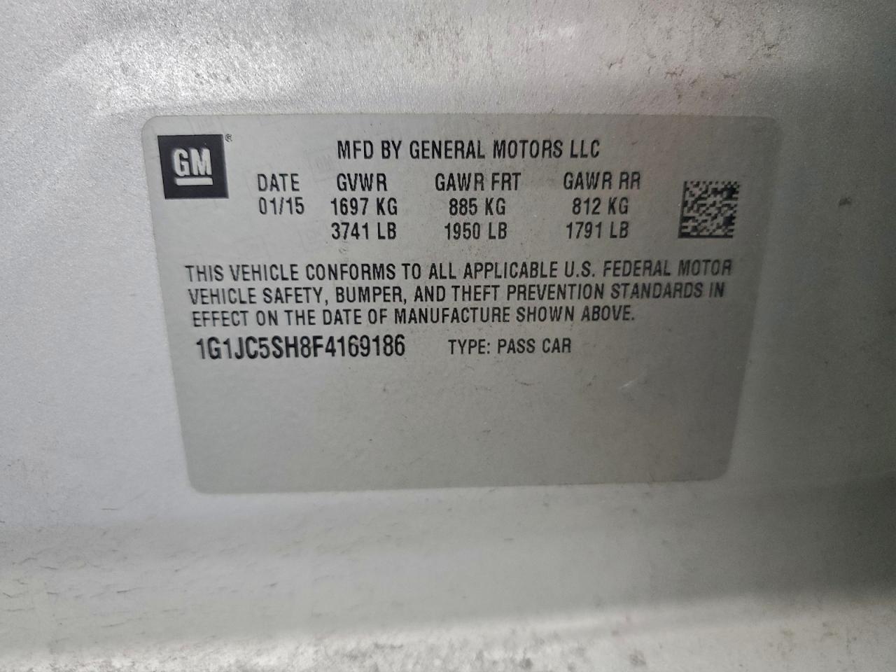 2015 Chevrolet Sonic Lt VIN: 1G1JC5SH8F4169186 Lot: 93933765