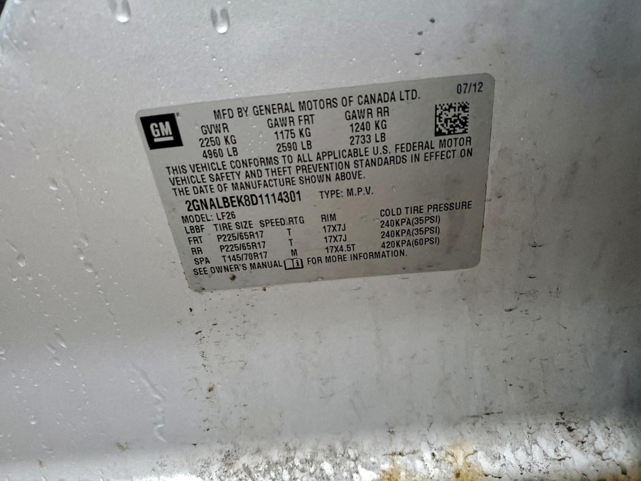 2013 Chevrolet Equinox Ls VIN: 2GNALBEK8D1114301 Lot: 94424895