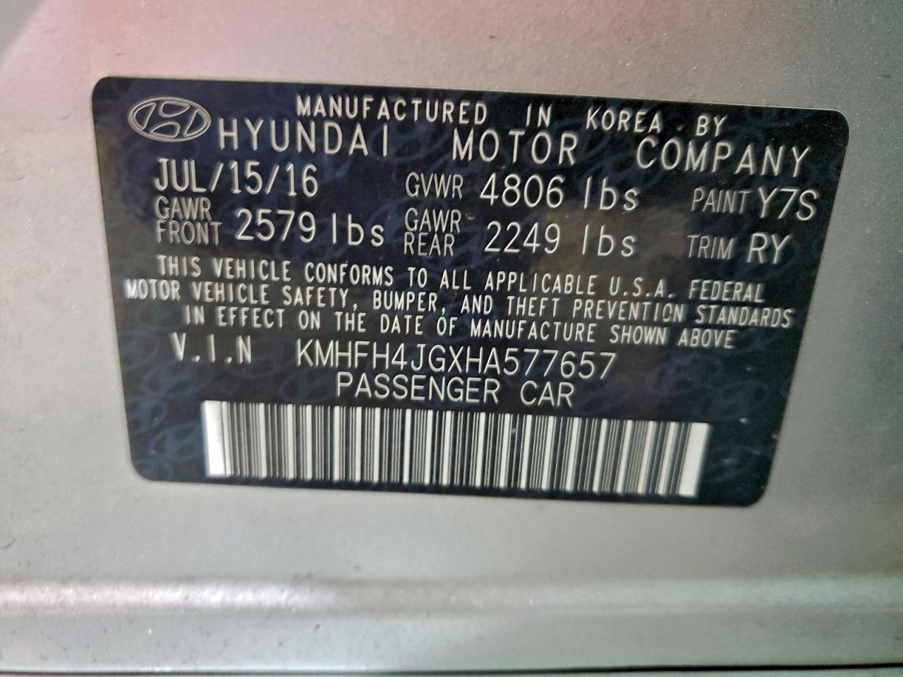 2017 Hyundai Azera Limited VIN: KMHFH4JGXHA577657 Lot: 93955755
