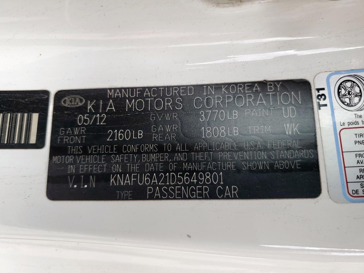 2013 Kia Forte Ex VIN: KNAFU6A21D5649801 Lot: 91492065