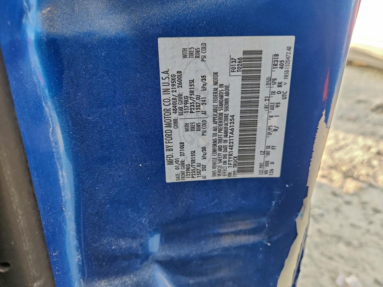 2001 Ford Ranger Super Cab VIN: 1FTYR14E21TA61354 Lot: 94236345