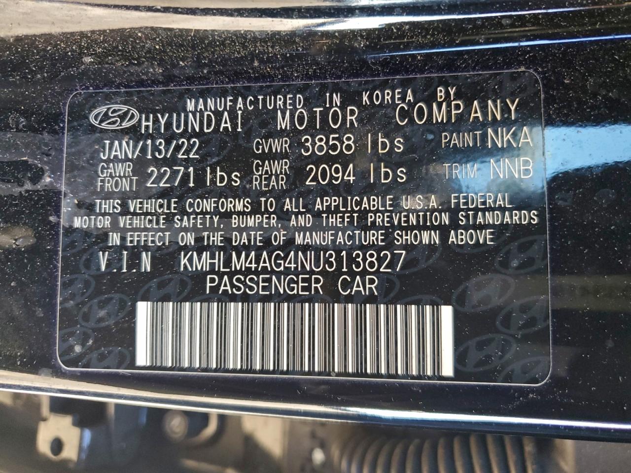 2022 Hyundai Elantra Sel VIN: KMHLM4AG4NU313827 Lot: 93314115