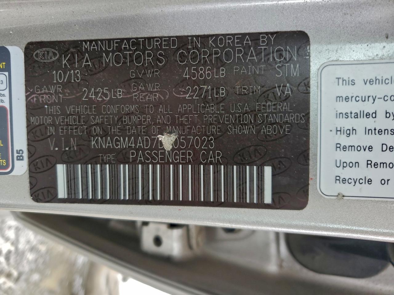 2013 Kia Optima Hybrid VIN: KNAGM4AD7D5057023 Lot: 94184825