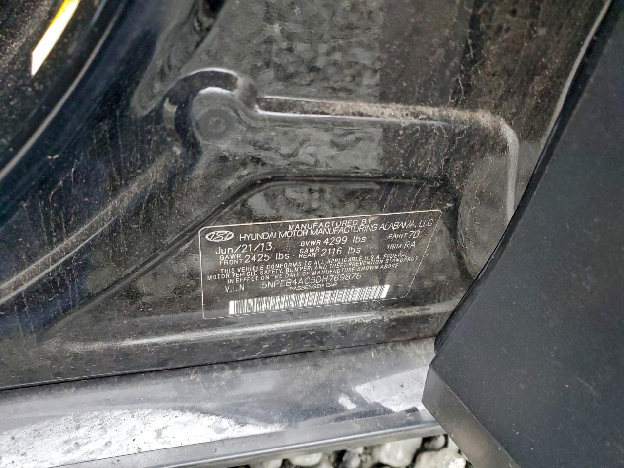 2013 Hyundai Sonata Gls VIN: 5NPEB4AC5DH769876 Lot: 93912715