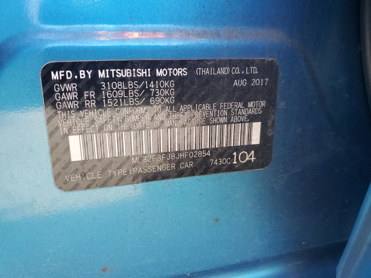 2018 Mitsubishi Mirage G4 Es VIN: ML32F3FJ8JHF02854 Lot: 93698405