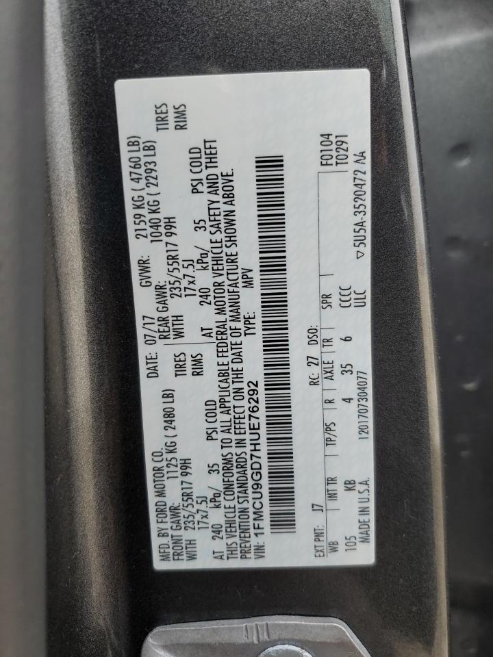 2017 Ford Escape Se VIN: 1FMCU9GD7HUE76292 Lot: 93125625