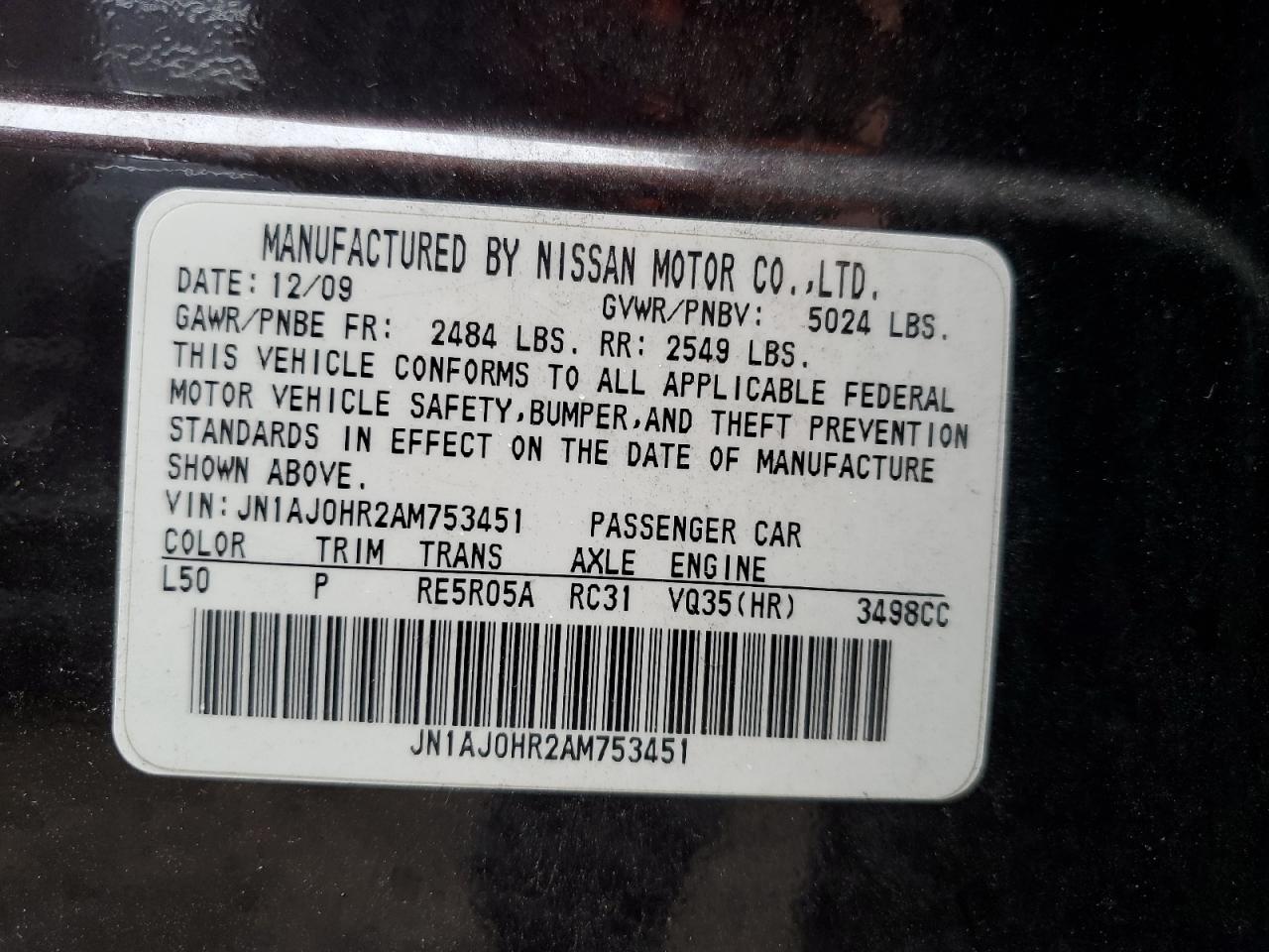 2010 Infiniti Ex35 Base VIN: JN1AJ0HR2AM753451 Lot: 91832225