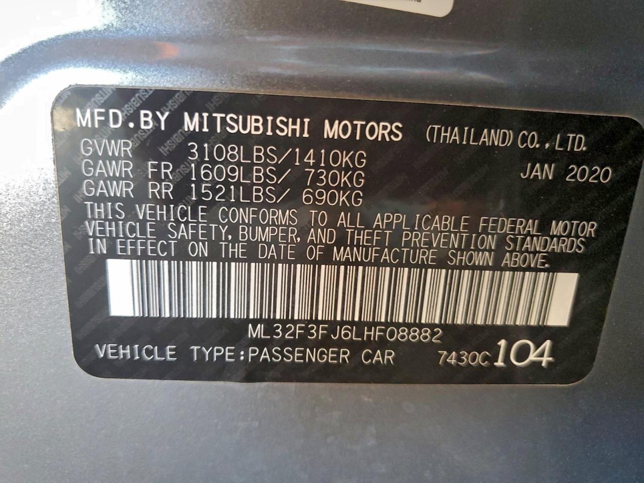 2020 Mitsubishi Mirage G4 Es VIN: ML32F3FJ6LHF08882 Lot: 94304425