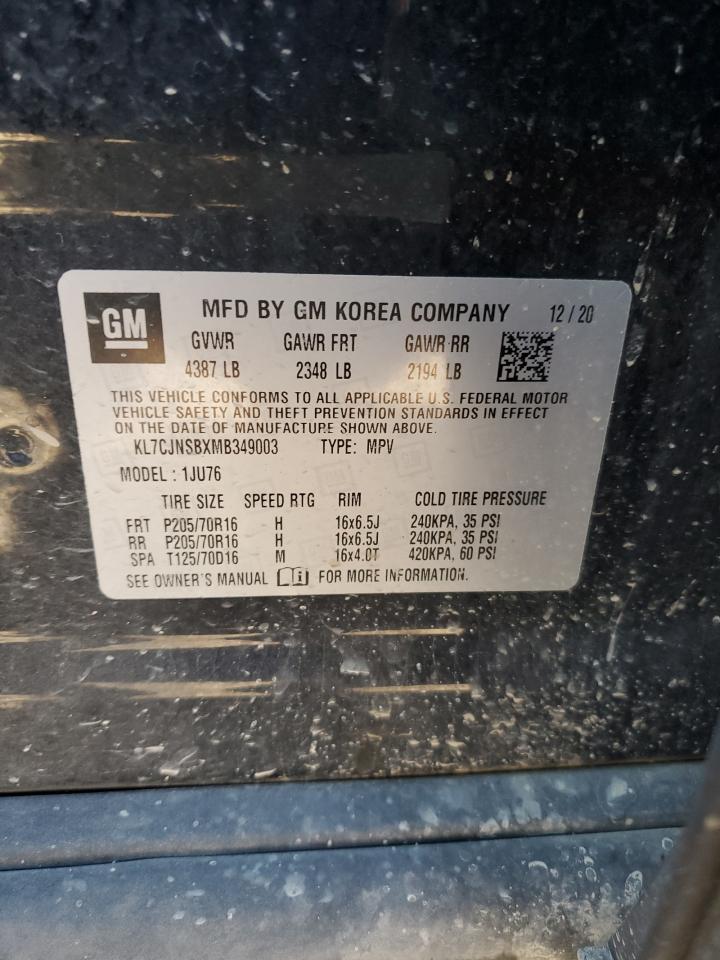 2021 Chevrolet Trax Ls VIN: KL7CJNSBXMB349003 Lot: 91312965