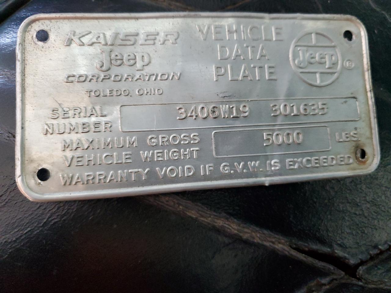 1970 Jeep Gladiator VIN: 3406W19301635 Lot: 92350695