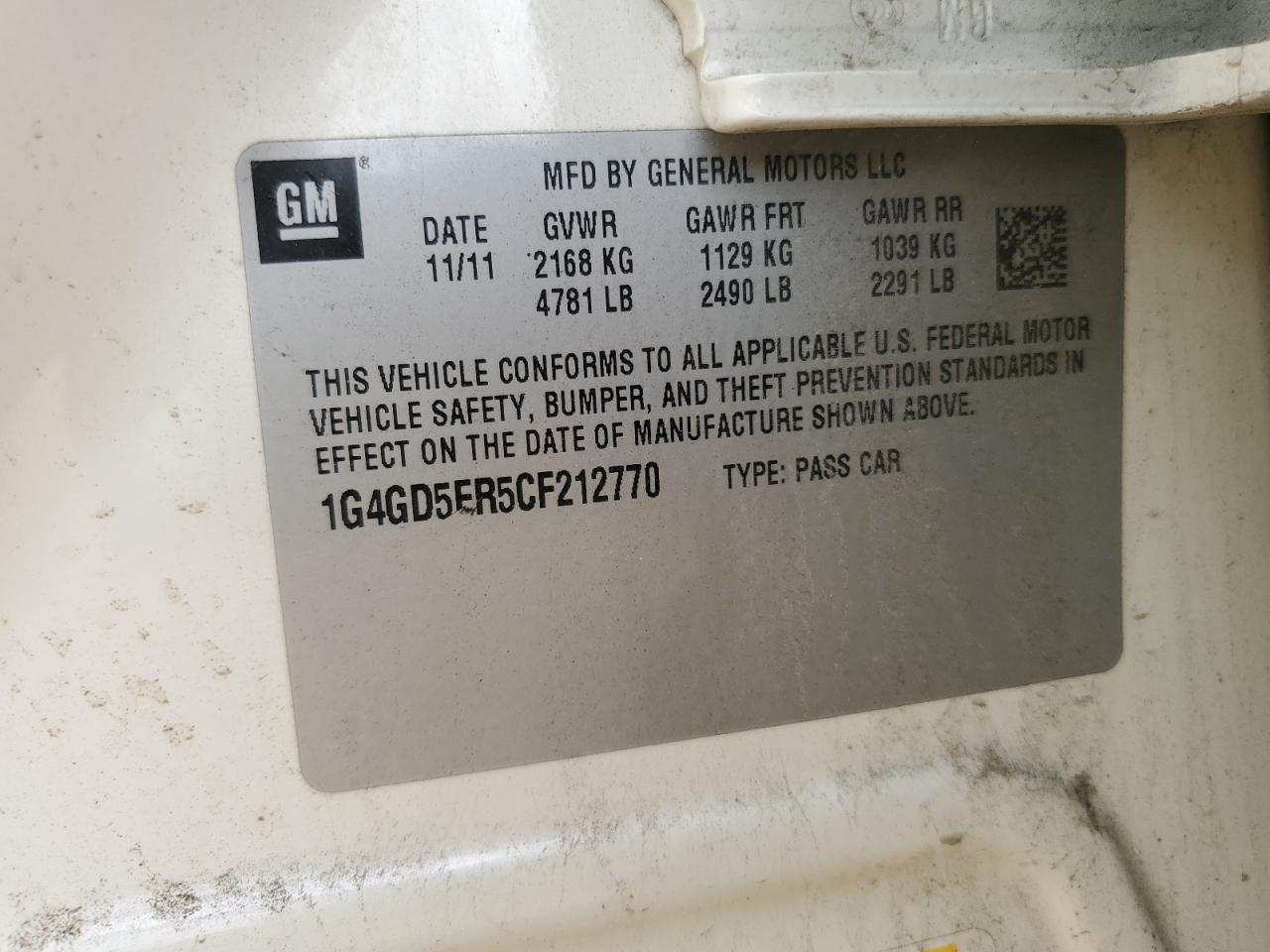 2012 Buick Lacrosse Premium VIN: 1G4GD5ER5CF212770 Lot: 90059305