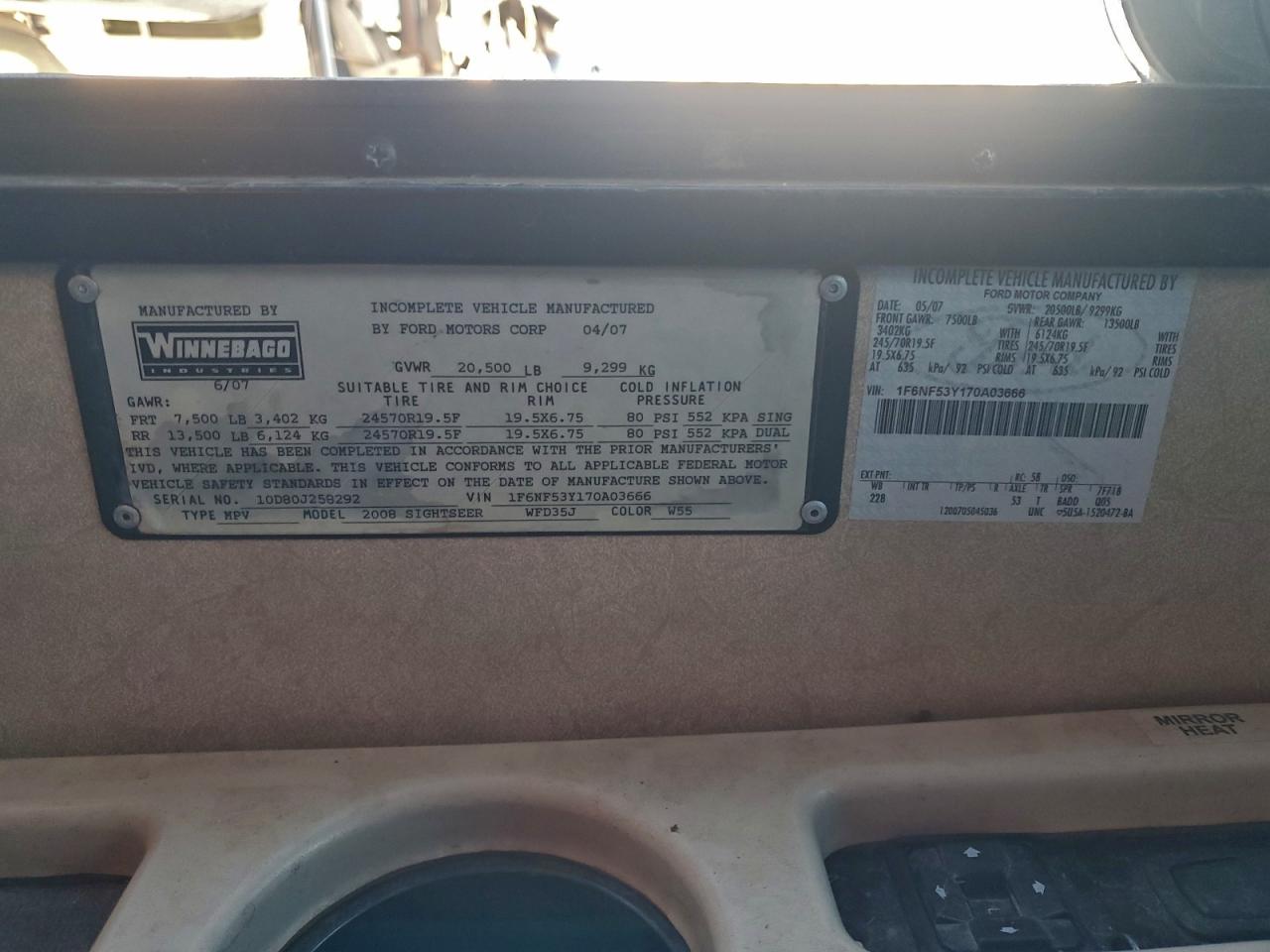 2007 Ford F550 Super Duty Stripped Chassis VIN: 1F6NF53Y170A03666 Lot: 93976965