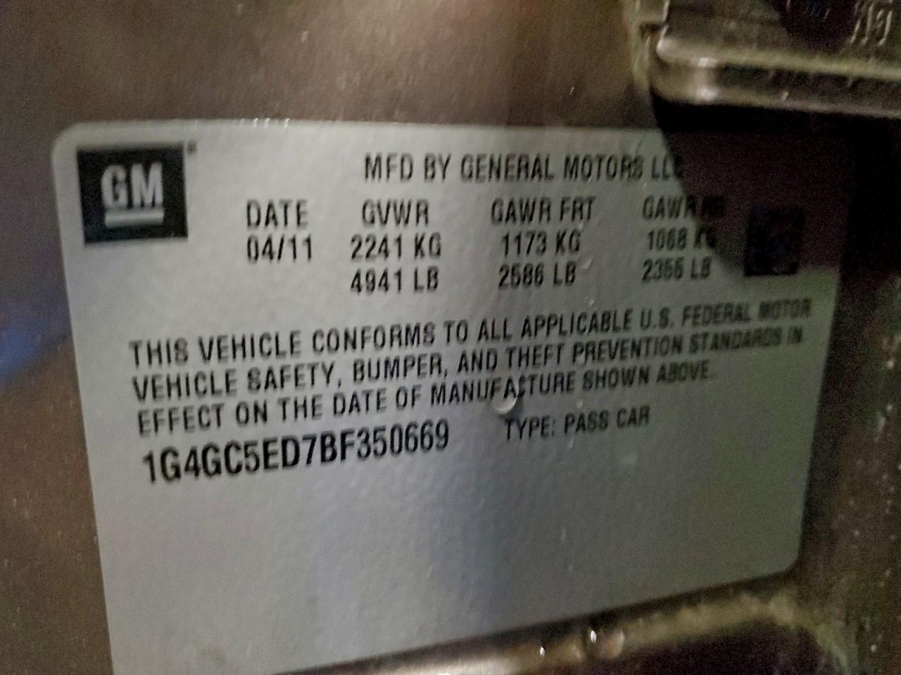 2011 Buick Lacrosse Cxl VIN: 1G4GC5ED7BF350669 Lot: 92823885