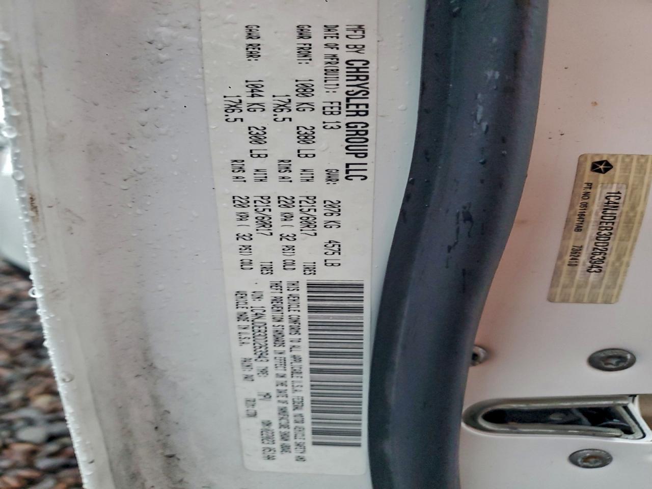 2013 Jeep Compass Latitude VIN: 1C4NJDEB3DD263943 Lot: 93849805