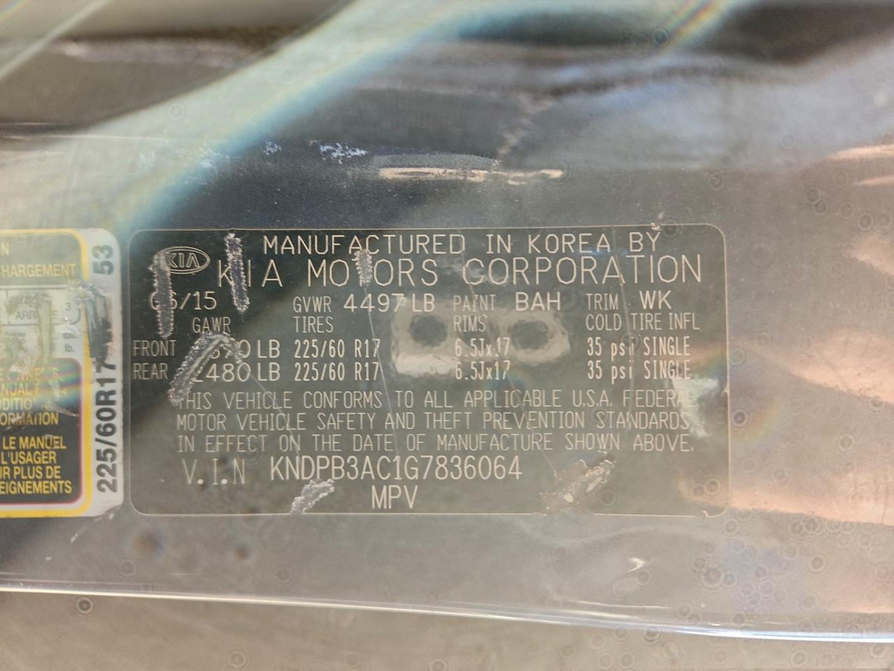 2016 Kia Sportage Lx VIN: KNDPB3AC1G7836064 Lot: 94512165