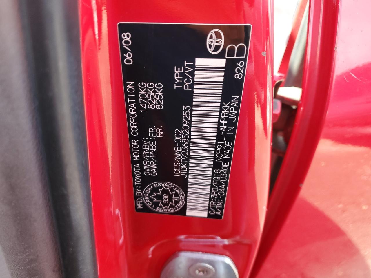 2008 Toyota Yaris VIN: JTDKT923685209253 Lot: 93184105