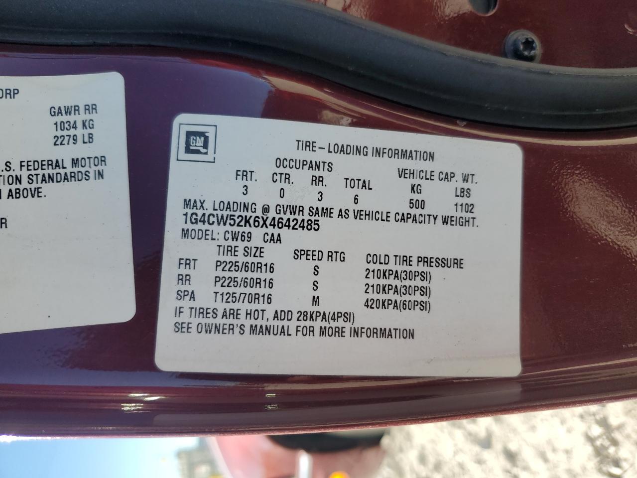 1999 Buick Park Avenue VIN: 1G4CW52K6X4642485 Lot: 91615855