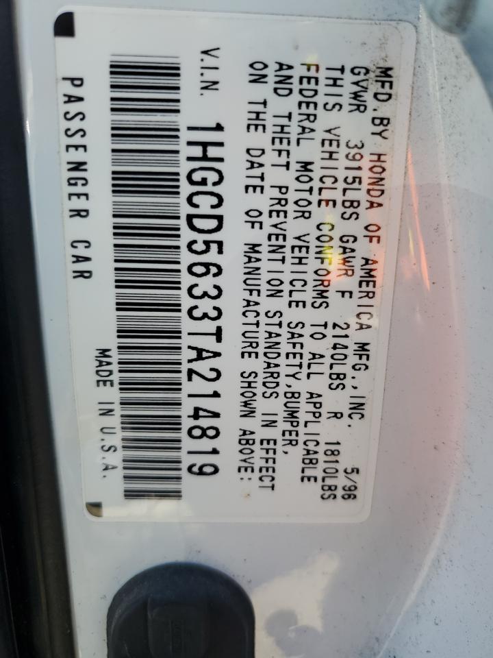 1996 Honda Accord Lx VIN: 1HGCD5633TA214819 Lot: 92358995