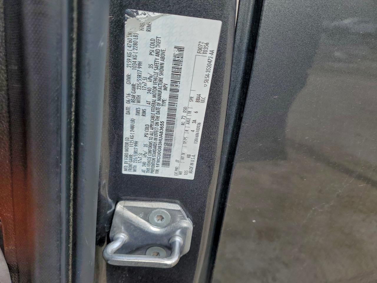 2017 Ford Escape Se VIN: 1FMCU0G93HUA83655 Lot: 93215535