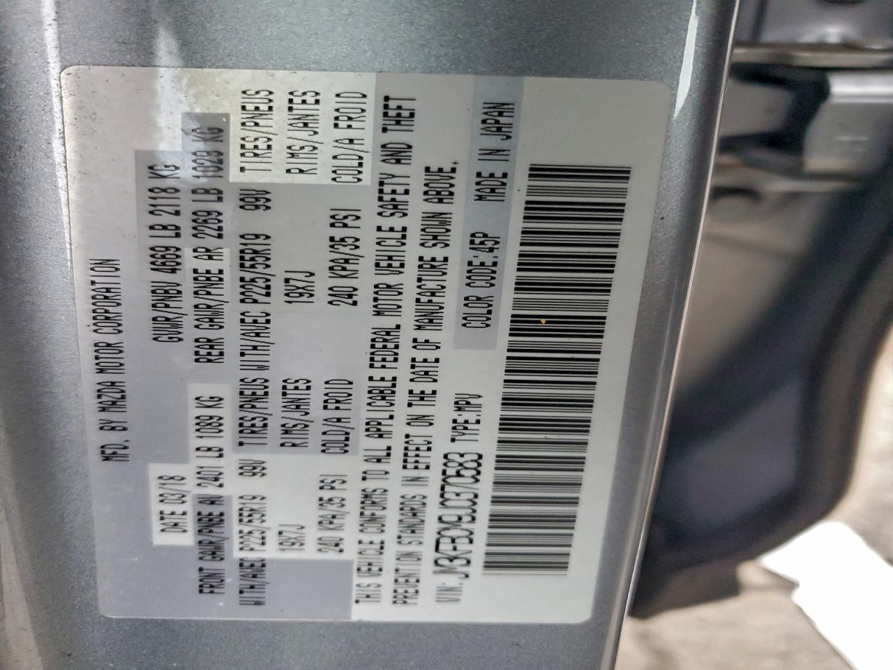 2018 Mazda Cx-5 Touring VIN: JM3KFBCM9J0370583 Lot: 94288195