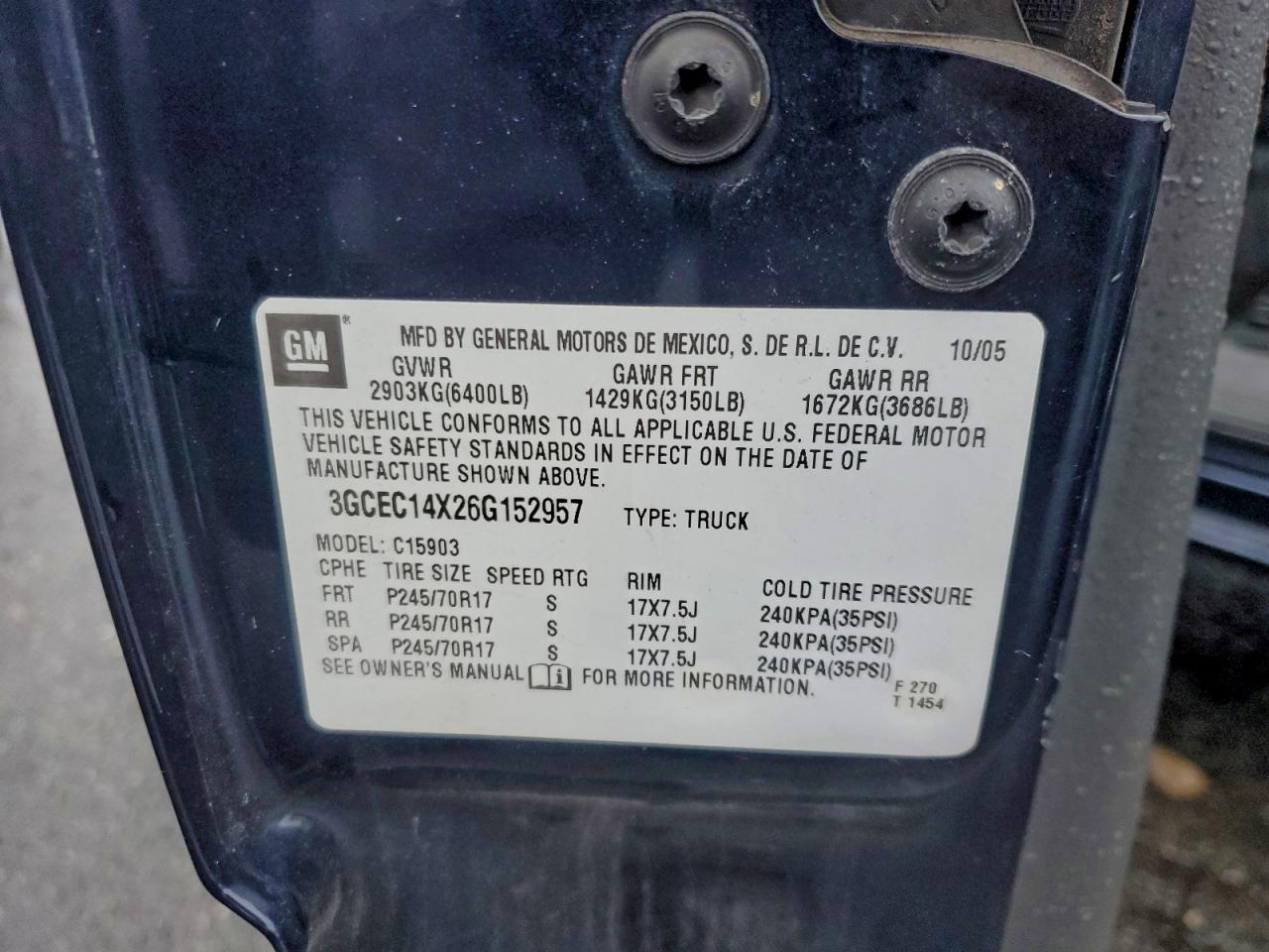 2006 Chevrolet Silverado C1500 VIN: 3GCEC14X26G152957 Lot: 94691975