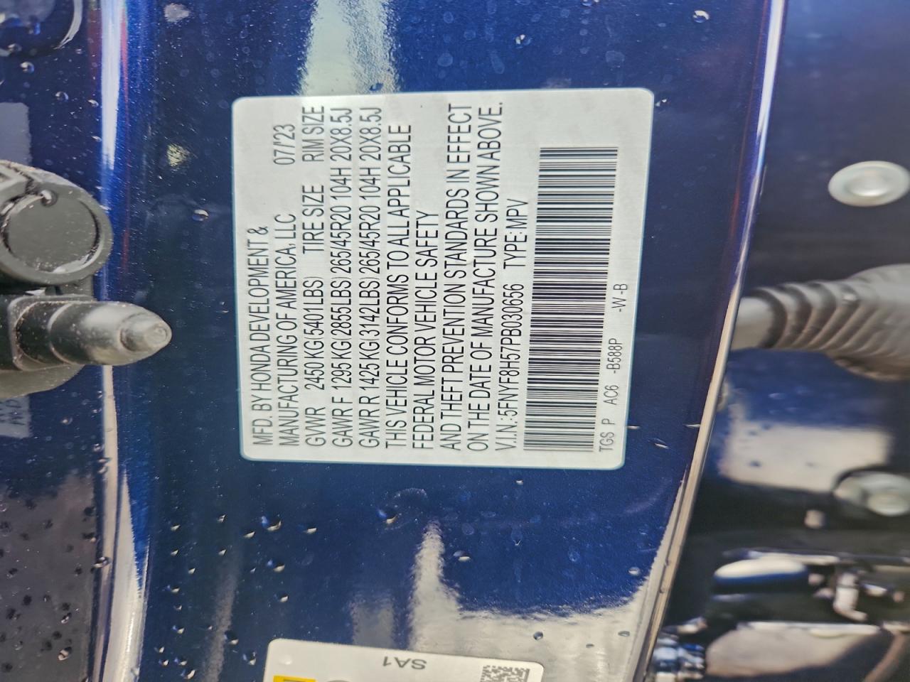 2023 Honda Passport Exl VIN: 5FNYF8H57PB030656 Lot: 94282735