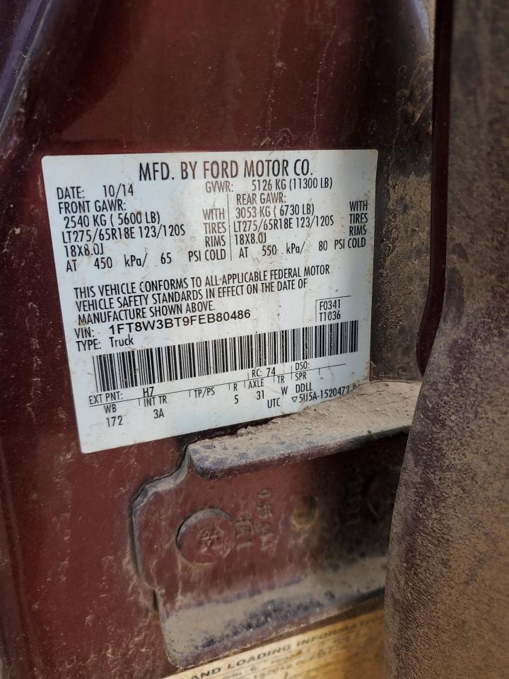 2015 Ford F350 Super Duty VIN: 1FT8W3BT9FEB80486 Lot: 90703305