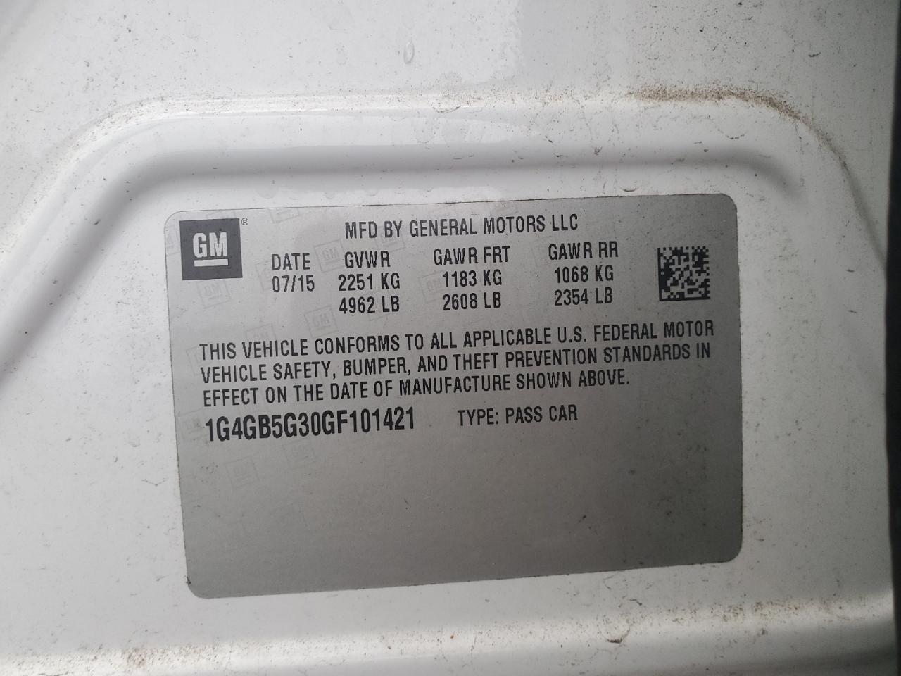 2016 Buick Lacrosse VIN: 1G4GB5G30GF101421 Lot: 93044455